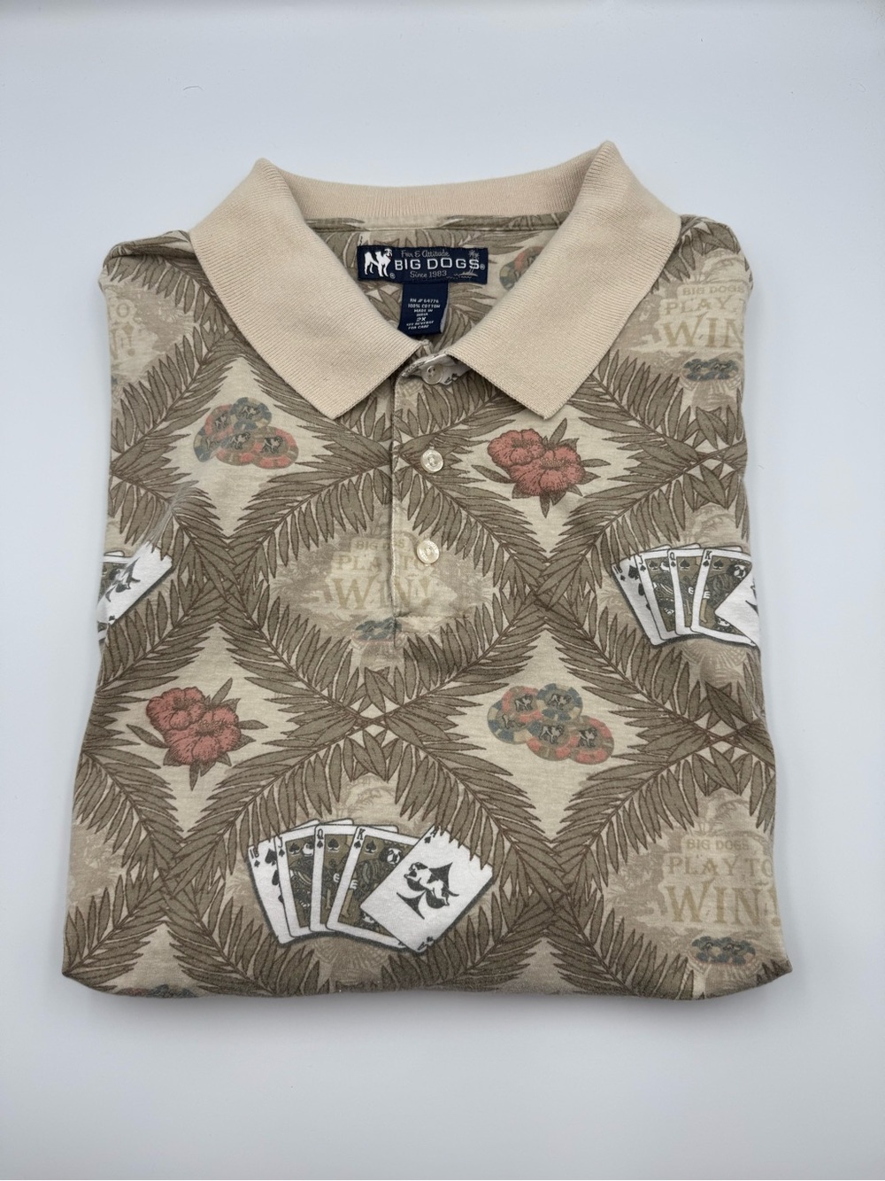 *VINTAGE* BIG DOGS Men 2XL Play to Win Short Sleeve Polo Shirt Las Vegas Poker
